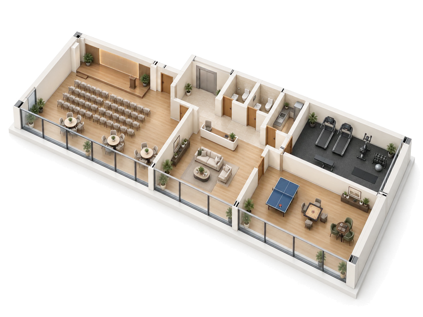 Isometric cutaway of the clubhouse